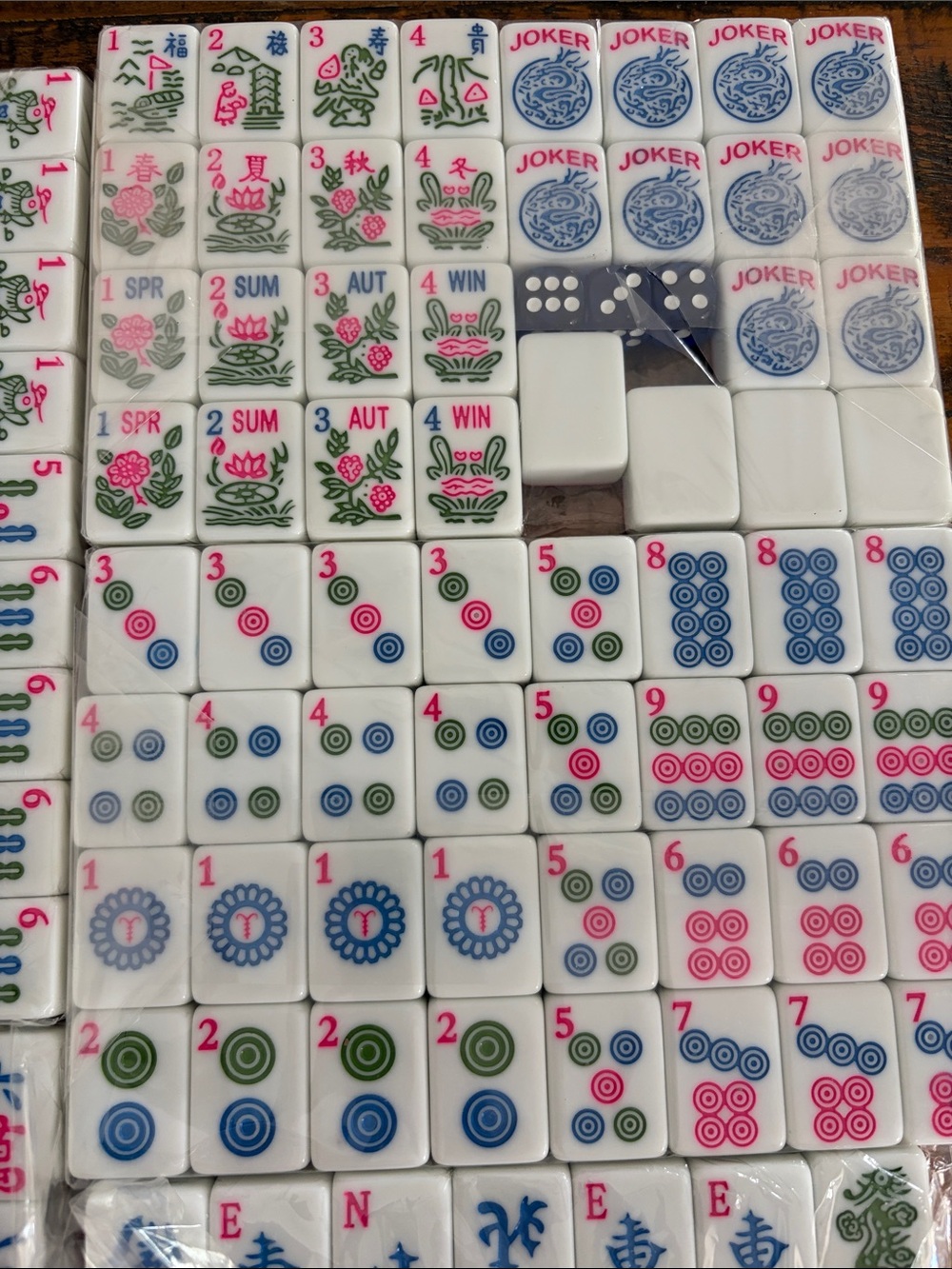 Classic Mahjong Tile Set in White with Multicolor Characters